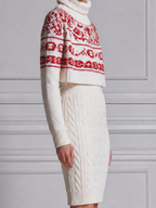 Stockholm Style White Nordic Knit Sweater & Cable Skirt Two-Piece Set