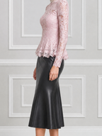 Pink Lace High Neck Top & Black Mermaid Skirt Two-Piece Set