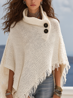 Ivory Chunky Knit Tassel Shawl Sweater