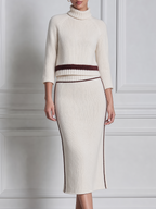 White Skirt Stockholm Style Turtleneck Knit Sweater & Pencil Skirt Two-Piece Set