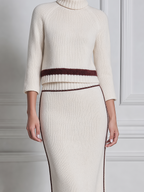 White Skirt Stockholm Style Turtleneck Knit Sweater & Pencil Skirt Two-Piece Set