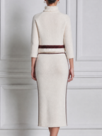 White Skirt Stockholm Style Turtleneck Knit Sweater & Pencil Skirt Two-Piece Set