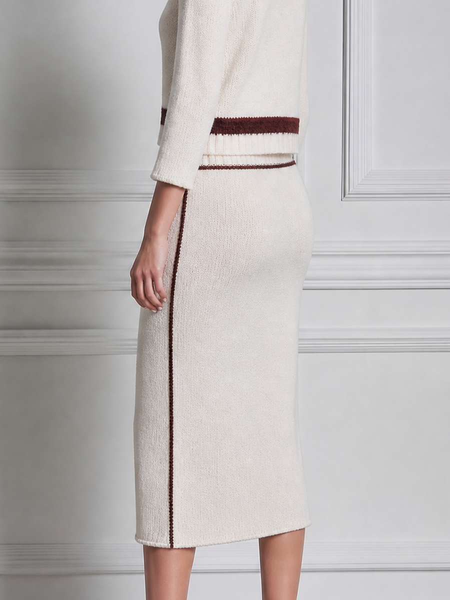 White Skirt Stockholm Style Turtleneck Knit Sweater & Pencil Skirt Two-Piece Set