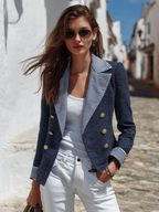 Nautical Vibe Navy Blue Stripe Contrast Lapel Double Breasted Blazer