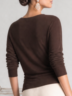 Brown Stockholm Style Wrap V-Neck Ruched Knit Blouse