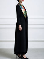 Women's Long Sleeve Maxi Coat with Floral Print Lapel