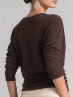 Brown Stockholm Style Wrap V-Neck Ruched Knit Blouse