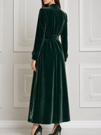 Emerald Green Fall Fashion Velvet Belted Longline Coat