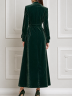 Emerald Green Fall Fashion Velvet Belted Longline Coat