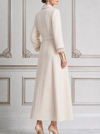 White Fall Fashion Lace Trim Belted Longline Coat