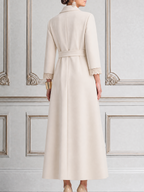White Fall Fashion Lace Trim Belted Longline Coat