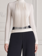 White Stockholm Style Pleated Turtleneck Black Wide Leg Jumpsuit