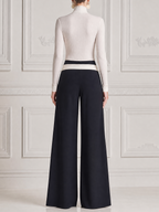 White Stockholm Style Pleated Turtleneck Black Wide Leg Jumpsuit