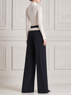 White Stockholm Style Pleated Turtleneck Black Wide Leg Jumpsuit