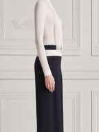 White Stockholm Style Pleated Turtleneck Black Wide Leg Jumpsuit