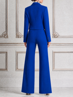 Royal Blue Fall Fashion Cropped Blazer & Flare Pants Suit Set