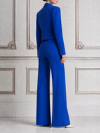 Royal Blue Fall Fashion Cropped Blazer & Flare Pants Suit Set
