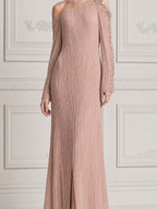 Blush Pink Fall Wedding Guest Dress One Shoulder Pleated Chiffon Maxi Dress