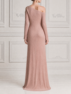 Blush Pink Fall Wedding Guest Dress One Shoulder Pleated Chiffon Maxi Dress