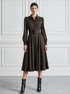 Brown Leopard Belted Shirt A‑Line Midi Dress