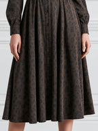 Brown Leopard Belted Shirt A‑Line Midi Dress