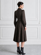 Brown Leopard Belted Shirt A‑Line Midi Dress