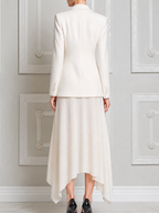 White Dress Fall Fashion Peak Lapel Blazer & Abstract Print Asymmetric Maxi Skirt Set
