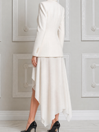 White Dress Fall Fashion Peak Lapel Blazer & Abstract Print Asymmetric Maxi Skirt Set