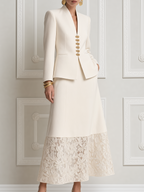 White Lace Shawl Collar Blazer & A-Line Maxi Skirt Set