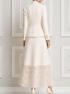 White Lace Shawl Collar Blazer & A-Line Maxi Skirt Set