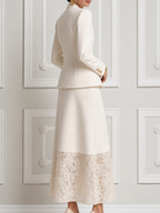 White Lace Shawl Collar Blazer & A-Line Maxi Skirt Set