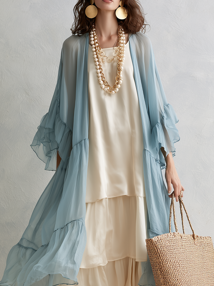 Mediterranean Romantic Sheer Robe & Layered Maxi Dress Set