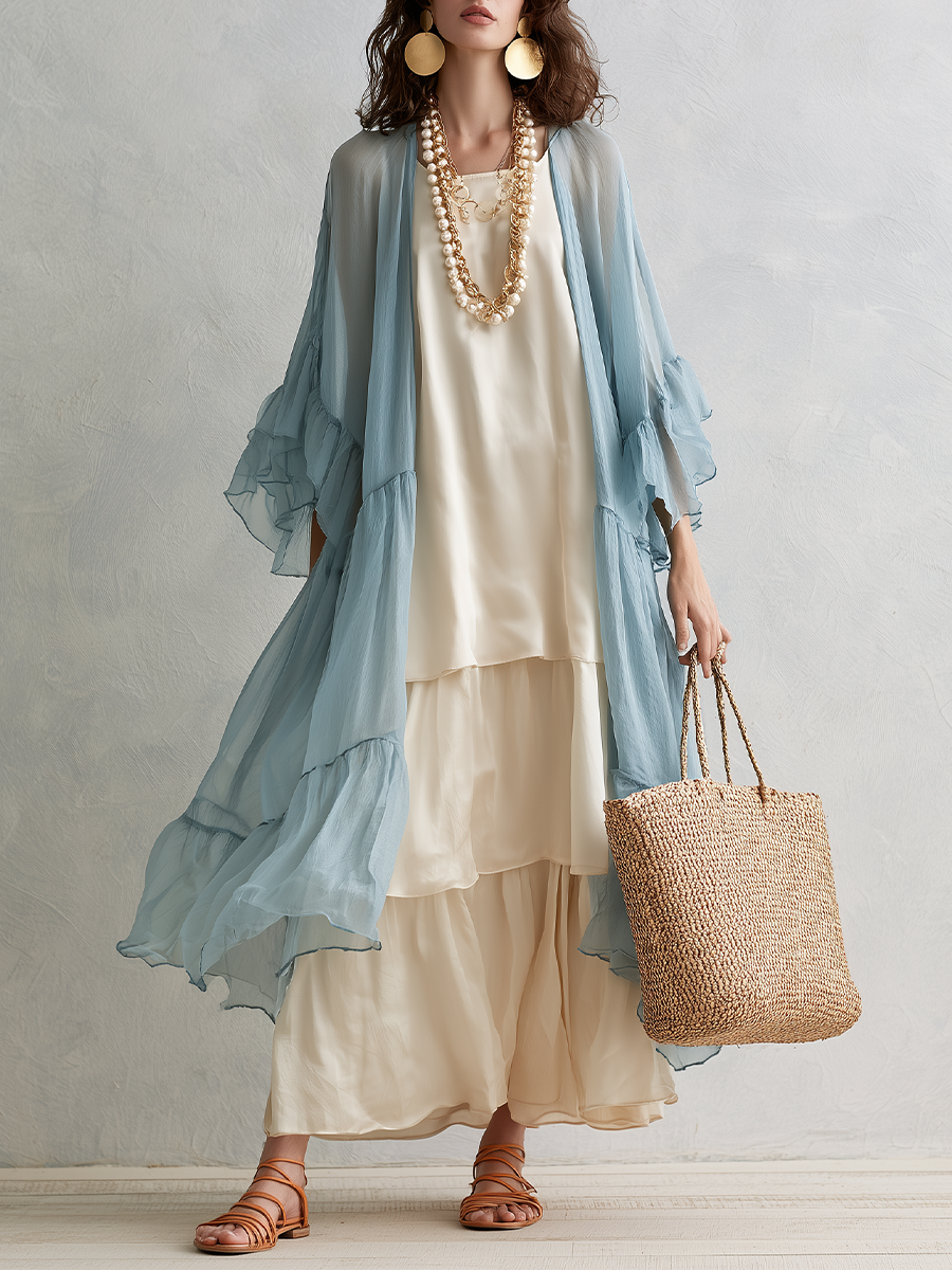 Mediterranean Romantic Sheer Robe & Layered Maxi Dress Set