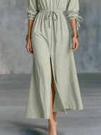 Quiet Luxe Sage Green Linen-Look Shirt Dress