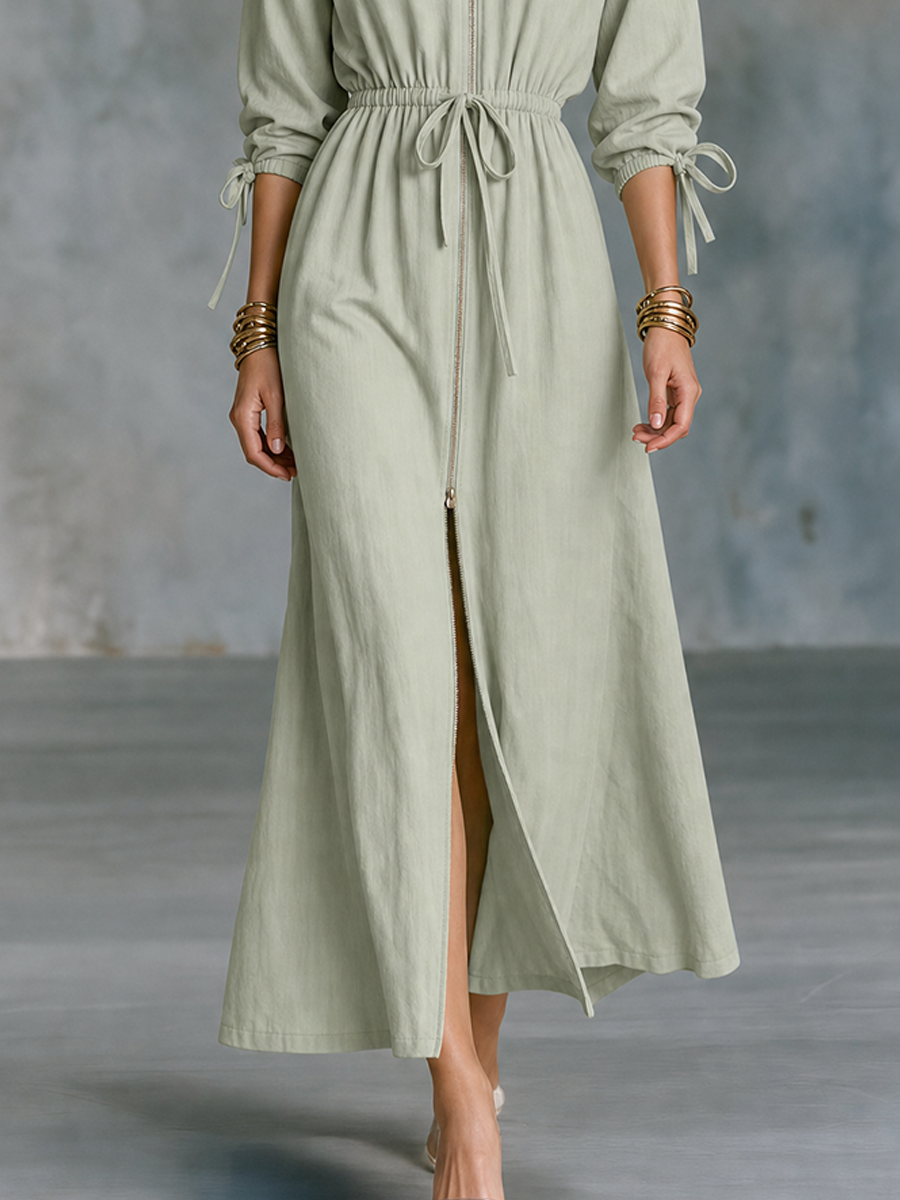 Quiet Luxe Sage Green Linen-Look Shirt Dress