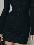 Refined Black Lace-Trim Square Neck Mini Dress