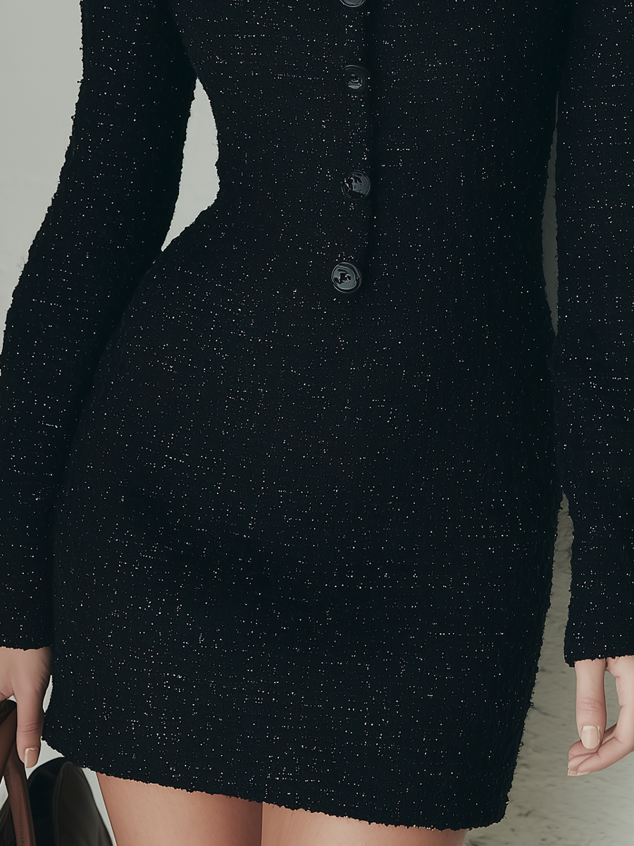 Refined Black Lace-Trim Square Neck Mini Dress