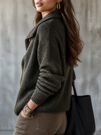 Women's Oversized Asymmetric Zip Ribbed Knit Sweater Jacket