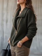 Women's Oversized Asymmetric Zip Ribbed Knit Sweater Jacket