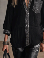 Women's Embellished Sequin Trim Oversized Blouse