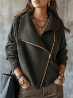 Women's Oversized Asymmetric Zip Ribbed Knit Sweater Jacket