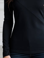 Crossover V-Neck Buckle Strap Button-Detail Top