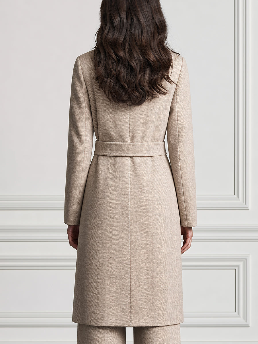 Asymmetric Button Belted Wool-Blend Midi Coat