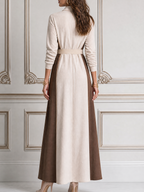 White Dress Fall Fashion Contrast Panel Belted Shirt Maxi Dress