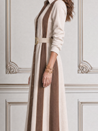 White Dress Fall Fashion Contrast Panel Belted Shirt Maxi Dress