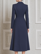 Navy Fall Fashion Double Breasted Peak Lapel A-Line Midi Coat Dress