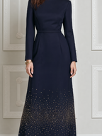 Navy Fall Wedding Guest Dress Boat Neck Embellished A-Line Maxi Dress