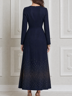 Navy Fall Wedding Guest Dress Boat Neck Embellished A-Line Maxi Dress