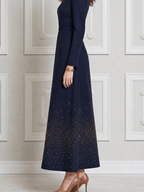Navy Fall Wedding Guest Dress Boat Neck Embellished A-Line Maxi Dress