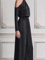 Black Fall Fashion One Shoulder Draped Wide Leg Jumpsuit